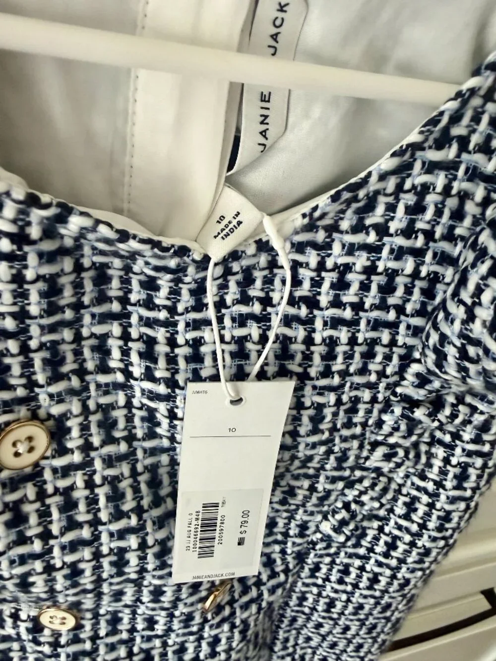 NWT Janie and Jack Girls Navy White Textured Dress Size 10